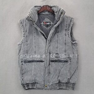 In Crowd Vest Mens Medium Gray Sleeveless Puffer Quilted Pockets Cotton Denim